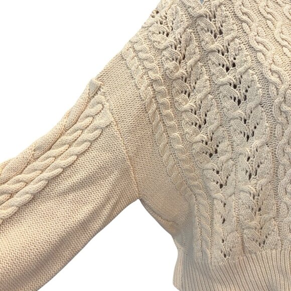 Windsor Open Back Tie Sweater‎ M | Chunky Cable Knit Cream Tan Fall Cozy NWT - Picture 3 of 5